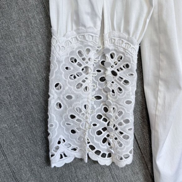 Soft Surroundings White Long Sleeve Embroidered Lace Cuff Button Front Tunic Top - Picture 8 of 14